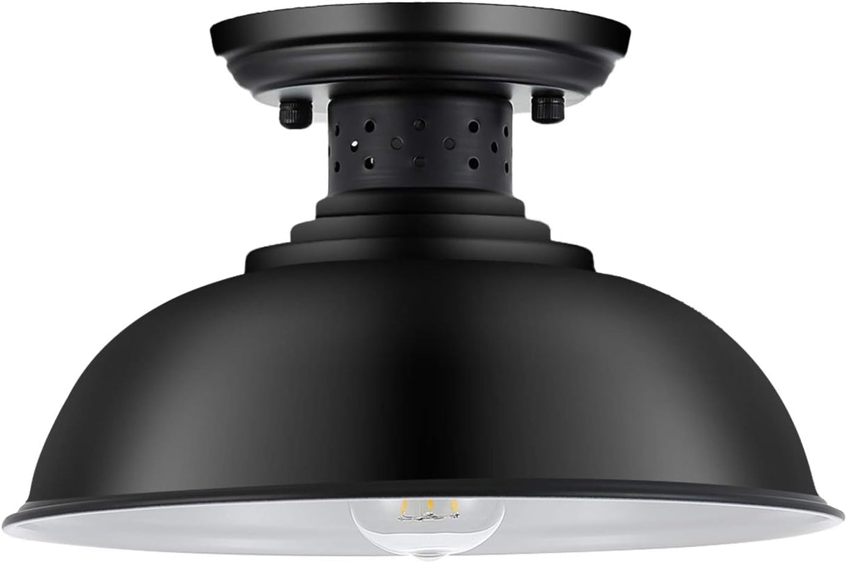 MgLoyht Industrial Semi Flush Mount Ceiling Light, Matte Black Farmhouse Light Fixture for Kitchen Island Dining Room Foyer Hallway Porch Barn Loft, Black, 13in MgLoyht
