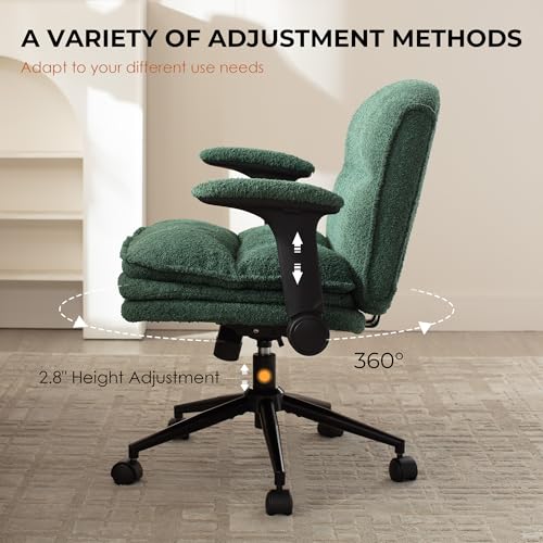 Dowinx Criss Cross Chair with Adjustable Flip-up Arms and Wheels, Comfort Ergonomic Office Desk Armchair with 3 Layer Cushions, Wide Seat Vanity Chair for Home Office, Living Room, Bedroom, Green Dowinx
