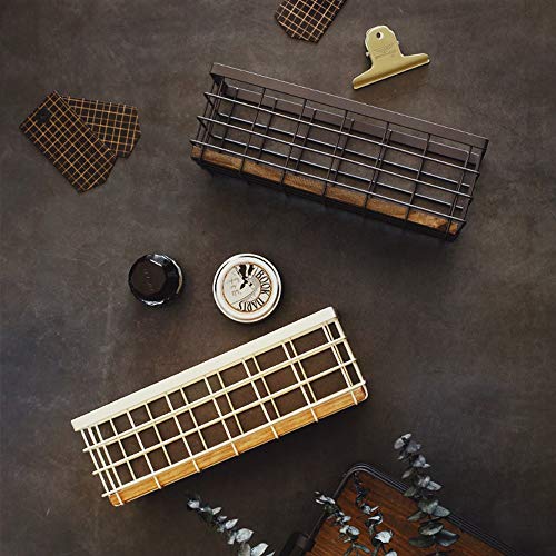 TIEYIPIN Small Metal Wire Storage Basket, Detachable Wood Base Storage Organizer Bin Basket for Kitchen Cabinets, Bathroom, Pantry, Garage, Laundry Room - Brown TIEYIPIN