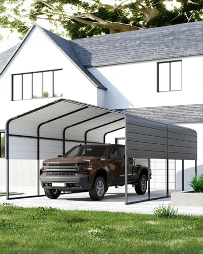 PeakPursuit Metal Carport, 13x20 FT Outdoor Car Port Canopy with Galvanized Steel Roof and Reinforced Base, Heavy Duty Garage Car Shelter Shade for SUV, Truck, Boats PeakPursuit