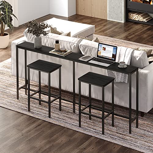 MAHANCRIS Bar Stools, Set of 2 Bar Chairs with Footrest, 2-Piece Dining Stools, 25.8-Inch Height, Rectangular Industrial Bar Stools, Strong Metal Frame, for Dining Room, Kitchen, Black BAHB0101 MAHANCRIS