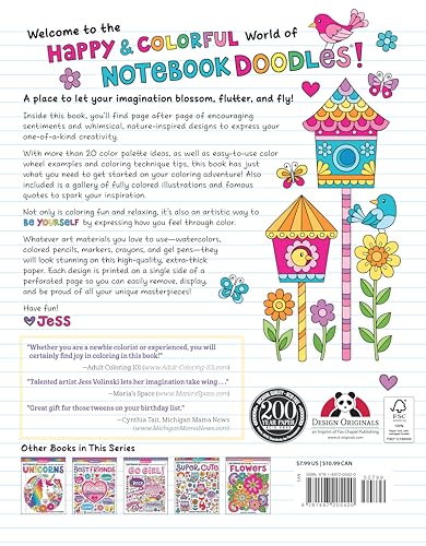 Notebook Doodles Birds, Blooms & Butterflies: Coloring & Activity Book (Design Originals) 32 Inspiring Designs and Beginner-Friendly Empowering Art Activities for Tweens, on Thick Perforated Paper Design Originals