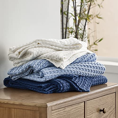 Bedsure Cooling Cotton Waffle King Size Blanket - Lightweight Breathable Spring Blanket of Rayon Derived from Bamboo for Hot Sleepers, Luxury Throws for Bed, Couch and Sofa, Ivory, 104x90 Inches Bedsure