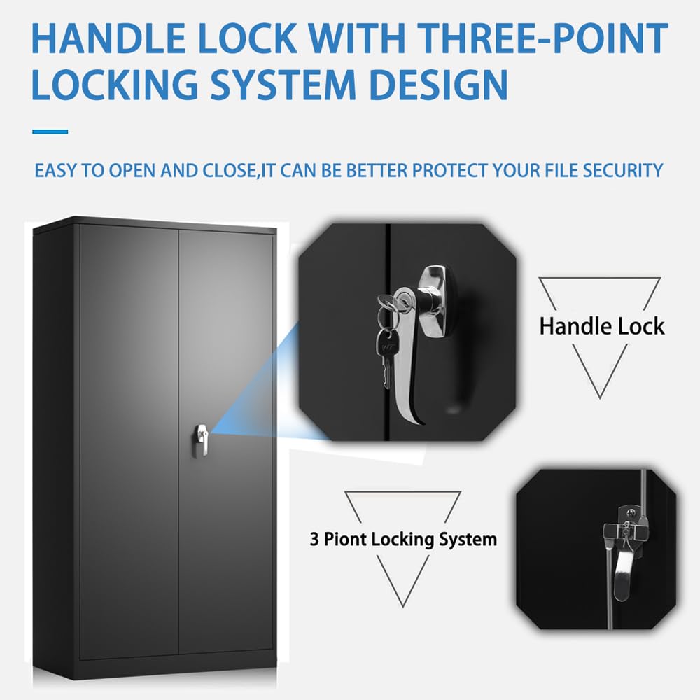 Majnesvon Metal Storage Cabinet, 72" Locking Metal Storage Cabinet, with 2 Doors and 4 Adjustable Shelves, for Storage Office, Garage, Home, Majnesvon