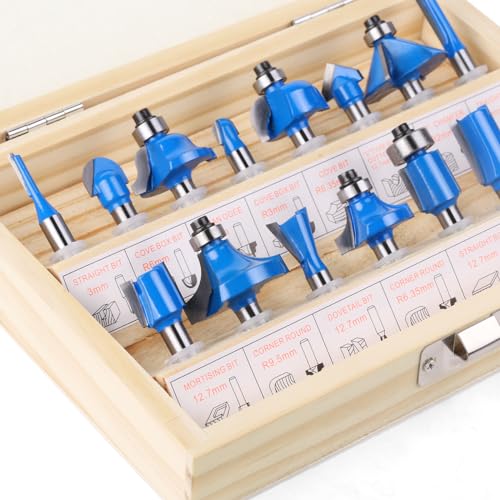 Router Bits Set of 15 Pieces 1/4 Inch Woodwork Tools for Beginners,Chamfer Router Bits for Woodworking on Wood Chamfer Router Bits for Woodworking on Wood (1/4 inch Shank, 15 Pieces) JGZUI