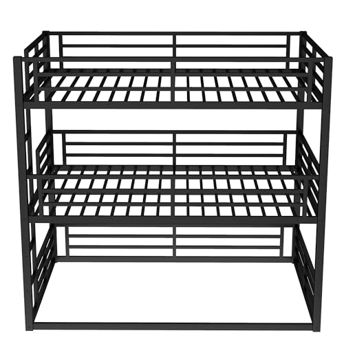 Harper & Bright Designs Heavy Duty Triple Bunk Bed, Full Over Full ove Full Bunk Bed with Ladders, Metal Bunk Beds with Guardrails for Kids, Teens, Adults, Noise-Reduced, Black Harper & Bright Designs