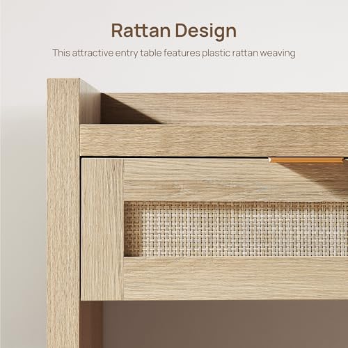 SICOTAS Rattan Console Table for Entryway - Large Boho TV Console Table Entry Table with 3 Storage Drawers, 60" Long Sofa Table Behind Couch for Living Room, Hallway, Foyer SICOTAS