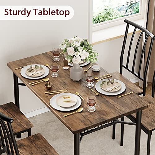 GAOMON Dining Table Set for 4, Kitchen Table and Chairs for 4 with Wine Rack, Dining Room Table Set with 4 Chairs, Rectangular Kitchen Table Set for Small Space, Apartment, Rustic Brown GAOMON
