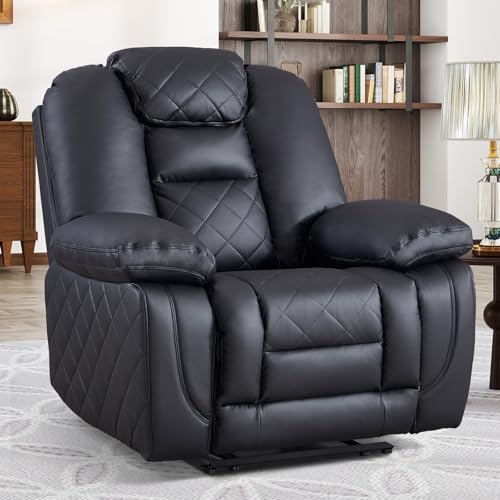 CANMOV Faux Leather Manual Recliner Chair, Single Sofa Chair with Comfortable Armrest and Backrest, Home Theater Seating for Living Room, Bedroom, Black