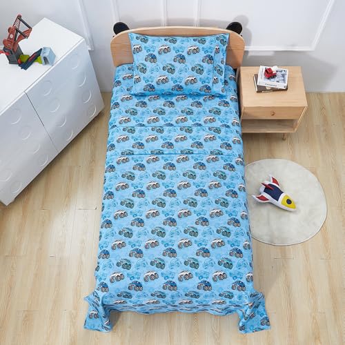 Softan Kids Bed Sheet Set, Boys Twin Size Sheets, Microfiber Kids Fitted Sheet and Pillowcase, Breathable and Silky Soft, 3 Piece Jeep Trucks Printed Twin Bed Sheet Softan