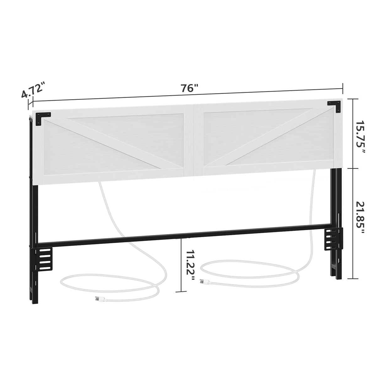 MAHANCRIS King Size Headboard Only, Headboard with 2 Outlets and 4 USB Ports, Farmhouse Headboard, with LED Lights, Secure Storage with Raised Fence, with Bed Frame Adapter, White and Black MAHANCRIS