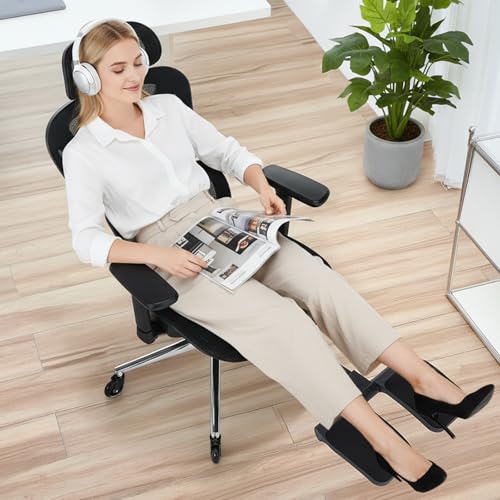 MALOL Ergonomic Office Chair with Footrest, Mesh Home Office Computer Chair with Adjustable Headrest and 3D Arms, Backrest Height, Tilt Lock and Lumbar Support, 300LBS MALOL