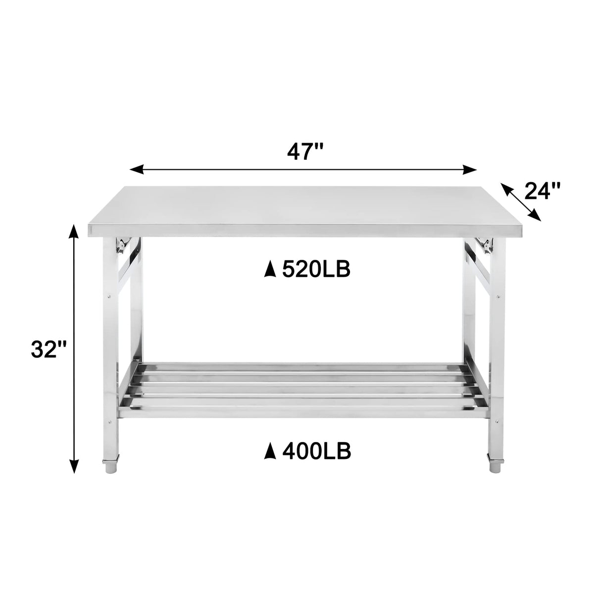 Stainless Steel Workbench for Prep & Work, 47" X 24" Folding Work Table Kitchen Prep Table, Metal Camping Table, Commercial Heavy Duty Table with Undershelf for Home and Restaurant Fashionwu