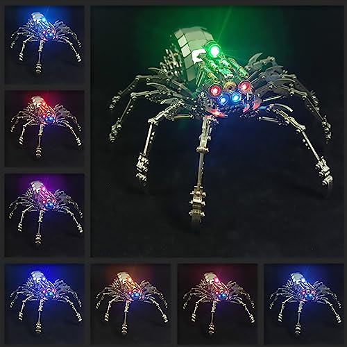 KonHaovF Spider 3D Metal Puzzles for Adults with Light, DIY 3D Metal Model Kits to Build for Adults with Tool, Desktop Model Kits Building Toys for Teens