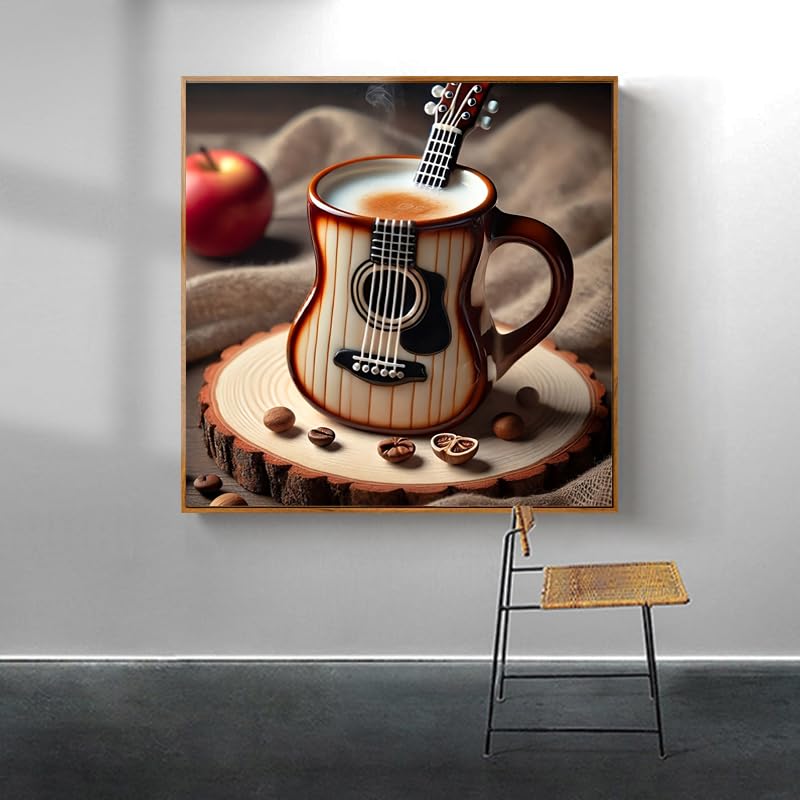 GXGLLPZBY DIY Novelty Musical Instrument Coffee Mug Diamond Art Kits, 5D Diamond Painting for Beginners Adults, Round Full Drill Diamond dot Art Kits, Gem Art for Adults Home Wall Decor 13.8x13.8in GXGLLPZBY