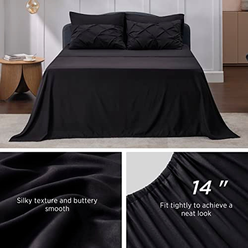 Bedsure Queen Comforter Set Black - Bed in a Bag Queen Size Bedding 7 Pieces, GentleSoft™ Pintuck Bed Set Gift for Family, Pinch Pleat All Season Comforter with Sheets, Pillowcases & Shams Bedsure