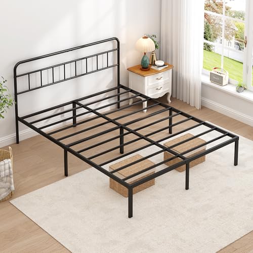 Ziguxiao Full Bed Frame with Classic Headboard,Strong Metal Slats Support,Under Bed Storage Space,No Box Spring Needed,Easy to Assemble,Black Ziguxiao