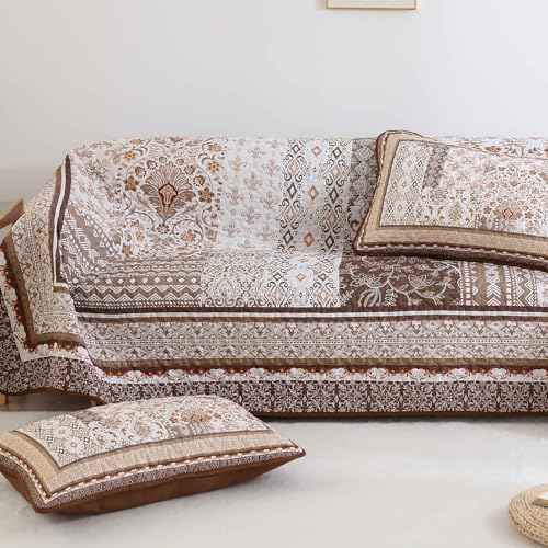 WONGS BEDDING Brown Quilt Set Queen Size,Bobo Floral Bedspread Coverlet Set, 3 Pieces Bohemian Patchwork Floral Pattern Bedspreads Bedding Quilt Set for All Seasons (96"x90") WONGS BEDDING