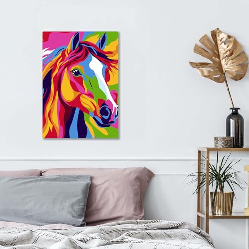 Bimkole Framed Paint by Numbers Kit for Adults Oil Painting Horse, DIY Oil Painting Kit on Canvas with Paintbrushes and Acrylic Pigment for Beginner, for Home Wall Decor 8x12inch/20x30 cm Bimkole