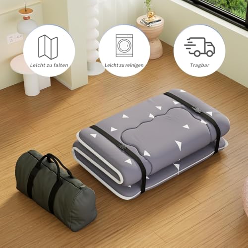 Kiseely Japanese Futon Mattress, Foldable Tatami Mat Portable Dormitory Sleeping Pad with Bag & Strap, Floor Thicken Sleeping Roll up Camping Mattress (Grey WS1, 60"X80") Kiseely