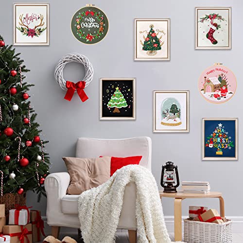 Canlierr 10 Sets Christmas Embroidery Kit with Patterns Instructions Needle Thread Tool Christmas DIY Cross Stitch for Adult Beginner Lover Xmas Holiday Party Supplies(Classic Style)