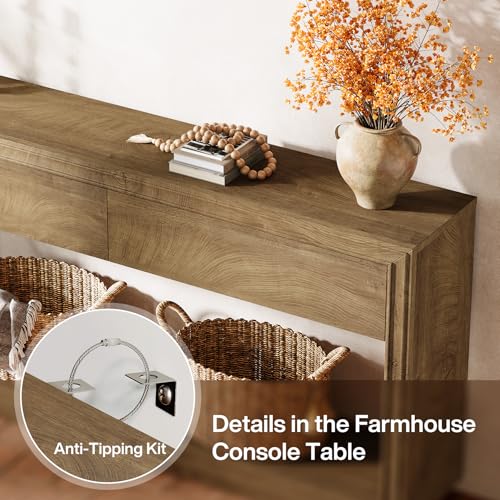 Tribesigns 63" Console Table with 2 Drawers, Farmhouse Entryway Table with Open Storage Shelf, Wooden Sofa Console Behind the Couch for Living Room, Hallway, Foyer, Brown Tribesigns