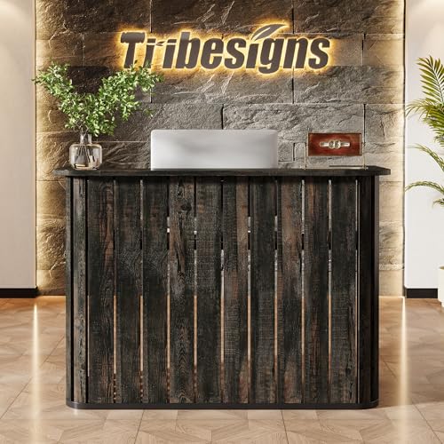 Tribesigns 63-Inch Reception Desk with Counter, Modern U-Shaped Front Desk with Private Panel, Retail Checkout Counter Table for Lobby, Salon, Reception Room, Office, Dark Grey Tribesigns