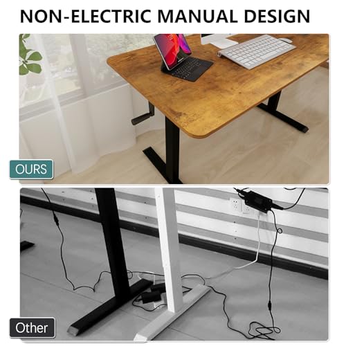 Whole Piece Manual Standing Desk Adjustable Height with Lockable Casters- Hand Crank Stand up Desk with Wheels, Mobile Sit to Stand Workstation with Handle iWkstation