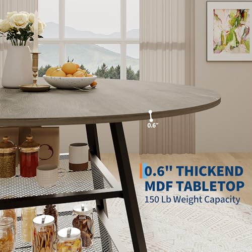LuyFuitre Dinning Room Tables for 4, Round Dining Table Set with Storage, 47 Inch Circle Kitchen Table High Top LuyFuitre