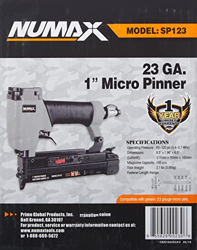 NuMax SP123 Pneumatic 23-Gauge 1" Micro Pin Nailer NuMax