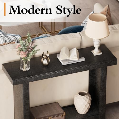 LIFECHOVY Modern Console Tables with Storage, Narrow Entryway Table for Hallway, Behind The Couch Sofa, Entrance Table with Shelves for Living Room, Foyer, Black LIFECHOVY
