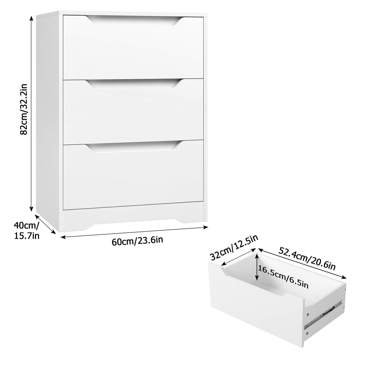 HOSTACK Modern 3 Drawer Dresser, Wood Chest of Drawers with Storage, Tall Nightstand with Cut-Out Handles, Side End Table, Accent Storage Cabinet for Living Room, Entryway, White HOSTACK