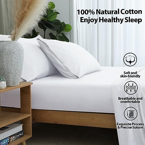 2-Pack Pure Cotton Twin XL Fitted Sheet for Adjustable Bed Split King, 600 TC 16" Deep Pocket Egyptian Cotton Fitted Sheet (2pcs, Twin XL, White) Shunjie.Home