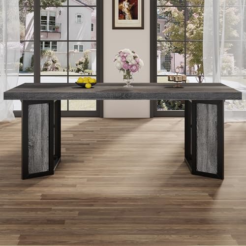 knoworld Industrial Dining Table for 6-8 People, 71" Large Long Wooden Kitchen Table with Sturdy Metal Frame & Brown Finish, Rustic Style Rectangular Dinner Table for Dining Room, Kitchen (Oak Gray) knoworld