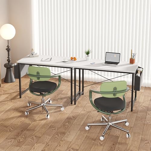 OLIXIS Computer Desk 44 Inch Home Office Desks for Small Spaces, Gaming Writing Study Work Table with Storage Bag for Bedroom, White OLIXIS