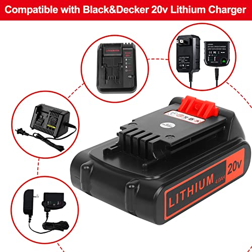 Battery 20v for BLACK+ DECKER Lithium: Batteries 20 Volt Max 4.0 ah Replacement Compatible with Cordless Power Tools XR Li- ion 2 Pack 20volt Drill LBXR20 LBXR2020 LBX20 LBXR2520 LB2X4020 LB2XR20 Akkopower