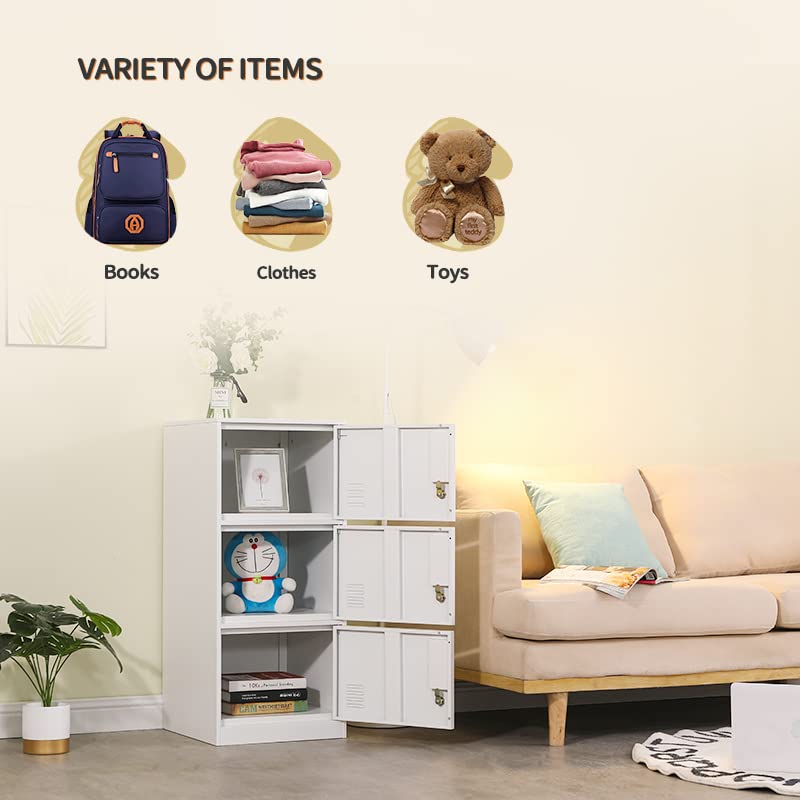 3 Door Metal Vertical Storage Locker for Kids Bedroom, Children Room, School, Office, Home ,Stackable Steel Storage Cabinet for Toys, Clothes & Sports Equipment,Anti-falling Device. (3D, white) DAYTOYS