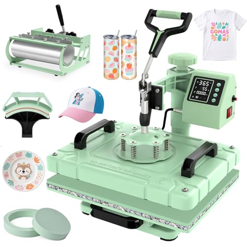 Slendor 5 in 1 Heat Press Machine 12x15 inch Sublimation Heat Press 360° Swing Away Heat Transfer Digital T-Shirt Pressing with 30OZ 20OZ Tumbler Press, Multifunction Combo for Hat Cap Plate Slendor