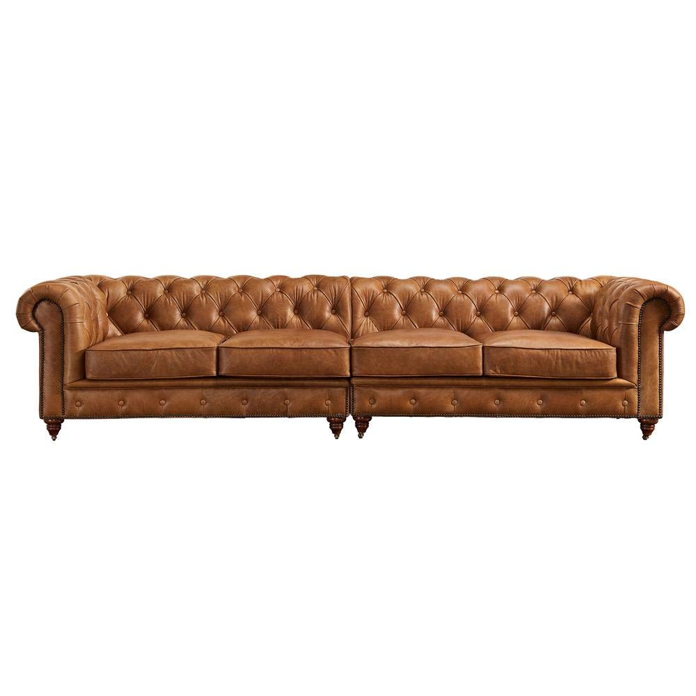 Crafters and Weavers Century Chesterfield Sofa - Light Brown Leather - 118" Crafters and Weavers