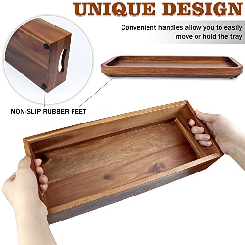 Handcrafted Acacia Wood Toilet Tank Basket Topper & Vanity Tray Set by Demigo Demigo