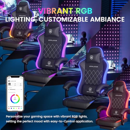 GTPLAYER RGB Ergonomic Gaming Chair with Massage, Footrest, LED Lights, Lumbar Support - Computer Chair with Linkage Armrest, Video Game Chairs PC Game Chairs for Adults GTPLAYER
