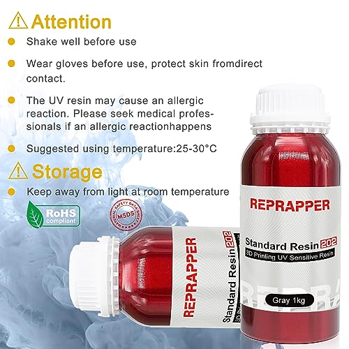 Reprapper ABS-Like 3D Printer Resin, 405nm Fast UV-Curing 1kg Gray 3D Printing Resin Photopolymer Sensitive Resin for LCD Printer, Grey 1000g RepRapper