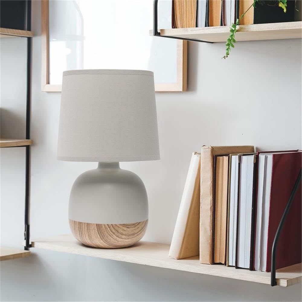 Simple Designs LT2078-LWG Petite Mid Century Table Lamp, Light Wood and Light Gray Simple Designs