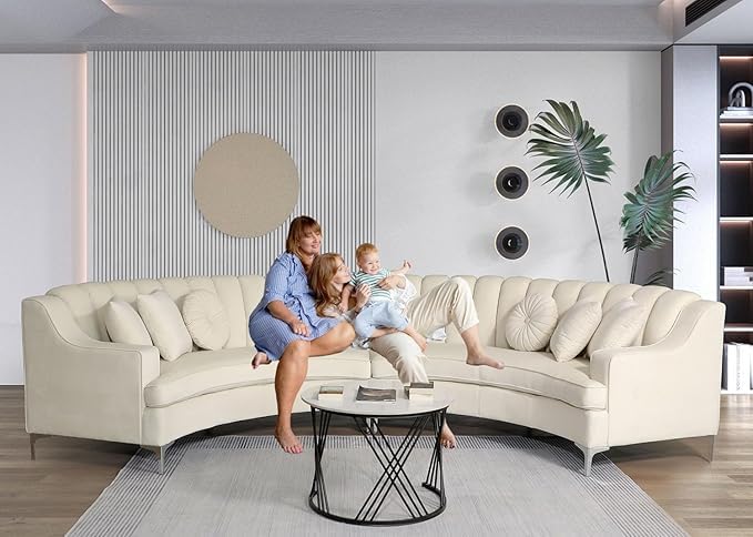 Legend Vansen L Semicircle Velvet Sofa 141.34” Oversized Sectional Curved Sofa for Living Room, Office, Apartment (1, Cream) Legend Vansen