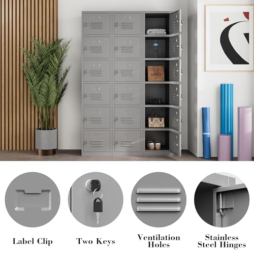 Kooyon 71" Metal Storage Cabinet with 6 Doors,Metal Lockers for Employees,Lockable Locker Cabinets for School, Gym, Home, Office Staff, Garage-Assembly Required(Gray) Kooyon