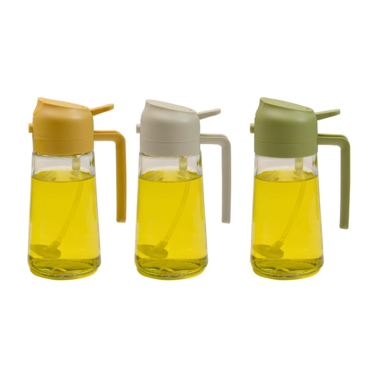 Gleec 2 in 1 glass olive oil filling bottle, 2 in 1 cooking oiler, spray, kitchen press fuel injector, used for salad making, baking, frying, barbecue, kitchen gadgets (470ml) (yellow) Gleec