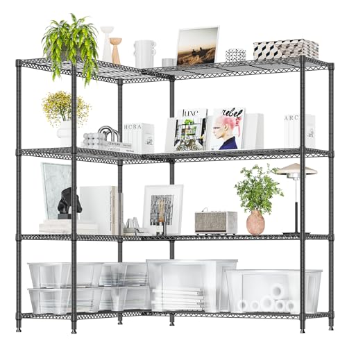 IZEUK Linked Storage Racks, DIY Adjustable Heavy Duty Metal Shelving Unit for Corner, Ideal for Kitchen, Garage, Warehouse, and Garden (Black, 4 Tiers, 15.7" D x 33.5" W x 59.5" H, 1147 lbs Capacity) IZEUK