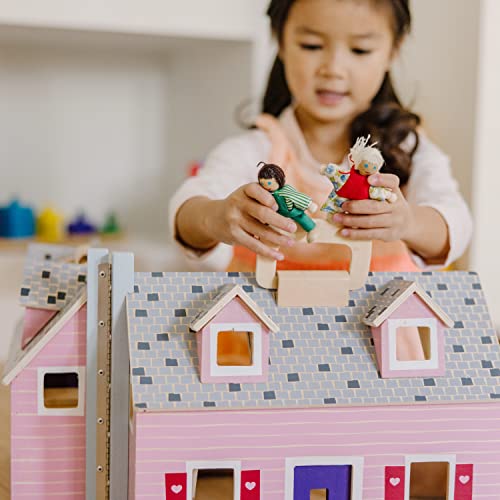 Melissa & Doug Fold and Go Wooden Dollhouse With 2 Dolls and Wooden Furniture,Multi,One Size Melissa & Doug