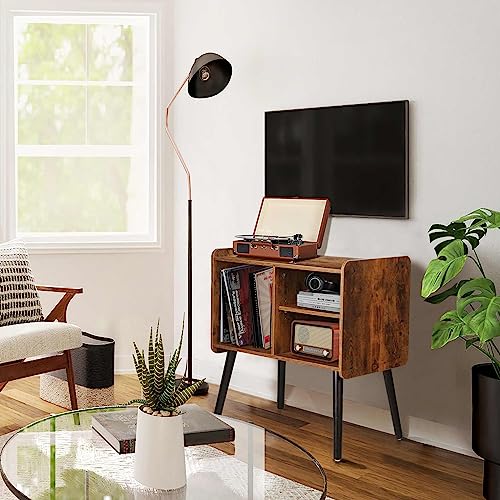 Possile Record Player Stand with Vinyl Record Storage, Mid-Century Turntable Stand for Living Room Bedroom Office, Record Player Table, Vinyl Holder Holds up to 100 Albums, Rustic Brown Possile