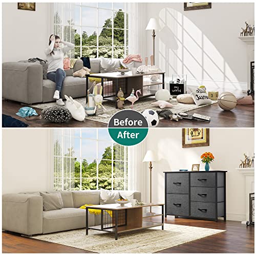YITAHOME Storage Tower with 5 Drawers - Fabric Dresser, Organizer Unit for Bedroom, Living Room, Closets - Sturdy Steel Frame, Easy Pull Fabric Bins YITAHOME